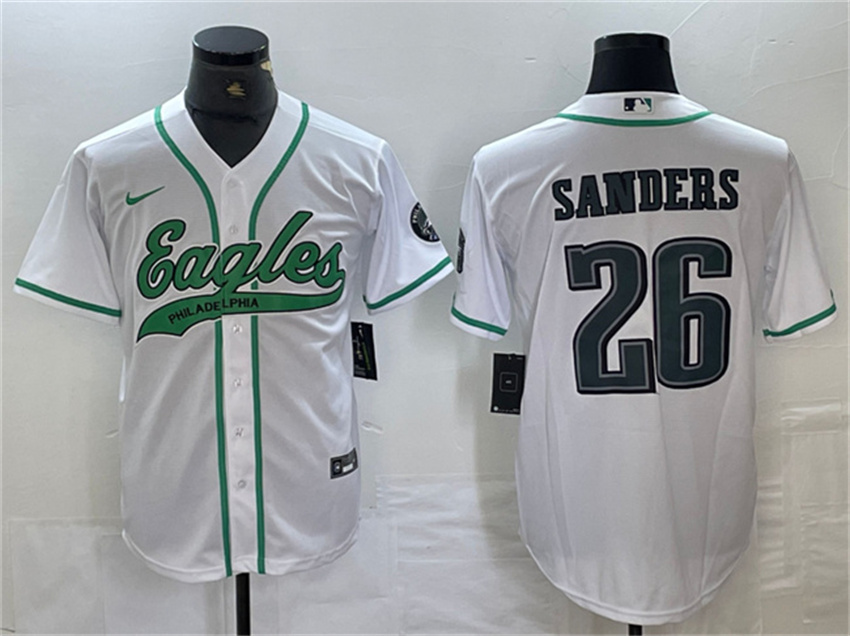 Men's White Philadelphia Eagles #26 Saquon Barkley Cool Base Stitched Baseball Jersey